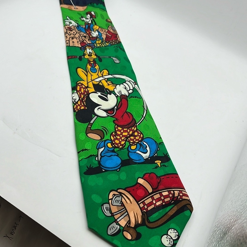 Silk 90s Disney Mickey Goofy golfer golfing necktie tie formal funny